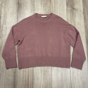 Everlane The Boxy Sweater Womens L Pink Organic Cotton Ribbed Hem/Cuff Pullover